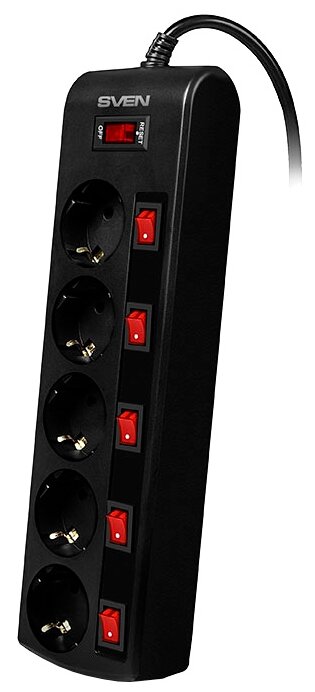 Фильтр SVEN SF-05PL 3.0 м (5 розет.с индивид.выключ. черный